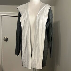 Eileen Fisher grey and white sweater with hood L